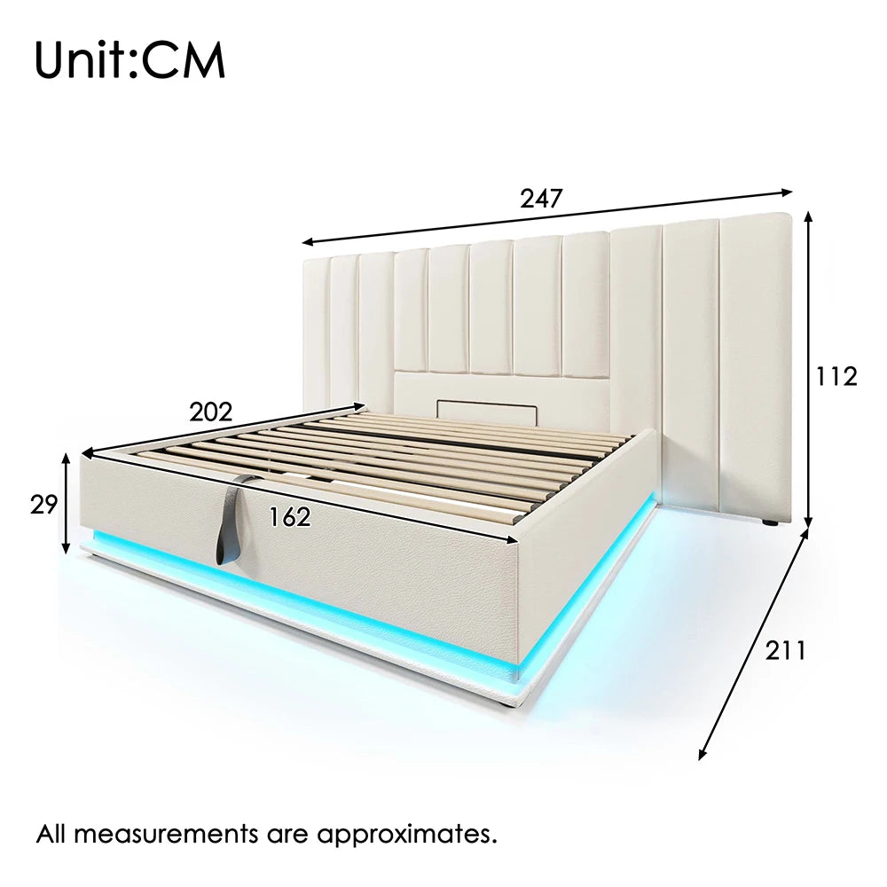 KOMHTOM Polsterbett, Stauraumbett mit LED und USB-C Ladefunktion, PU (Ohne Matratze und Nachttisch)