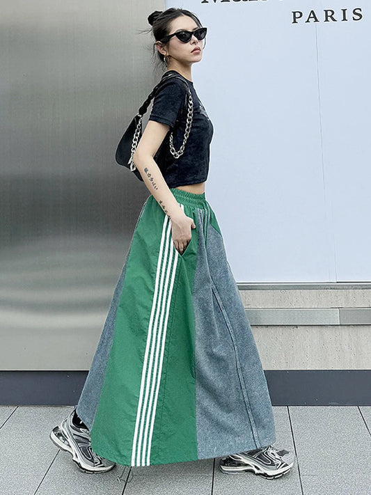 NYFS 2025 Spring Summer New Vintage Woman Skirt Loose Plus Size High Waist Patchwork Denim Long Skirts Faldas Mujer Saias.