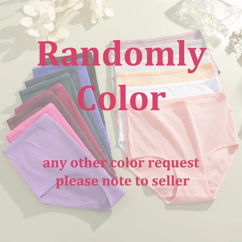 7Pcs Women's Cotton Panties Solid Color Plus Size Briefs Female Mid Waist High Elastic Underwear Cozy Breathable Lingerie S-2XL