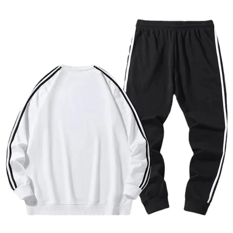 Autumn Winter round Neck Sweatshirt Men Loose Sports American Casual Cotton Fleece Versatile Comfortable Men's Set.