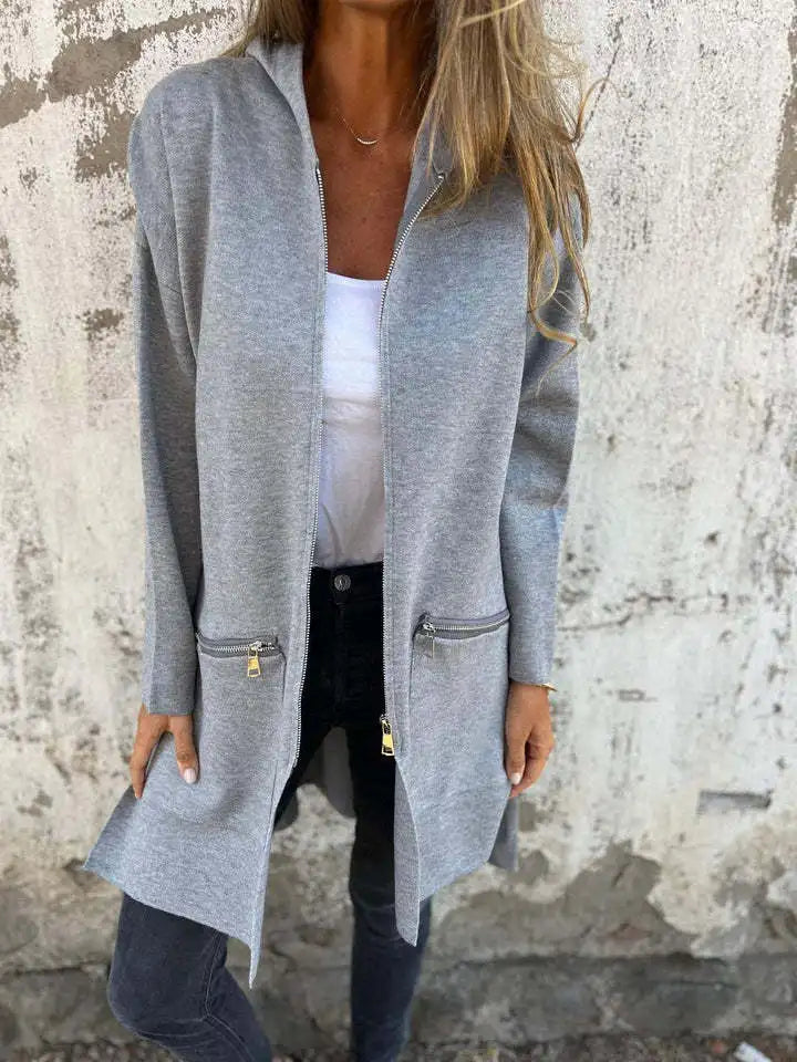 Herbst Winter Casual Zipper Mit Kapuze Jacke Frauen Langarm Strickjacke Mantel frauen Windjacke Beiläufige Gerade Jacken Rote Mäntel