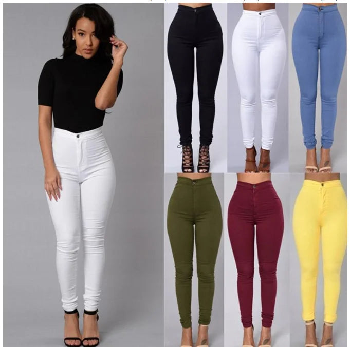 Einfarbig Dünne Jeans Frau Weiß Schwarz Hohe Taille Render Jeans Vintage Sexy Lange Hosen Femme Casual Bleistift Hosen Denim Jeans