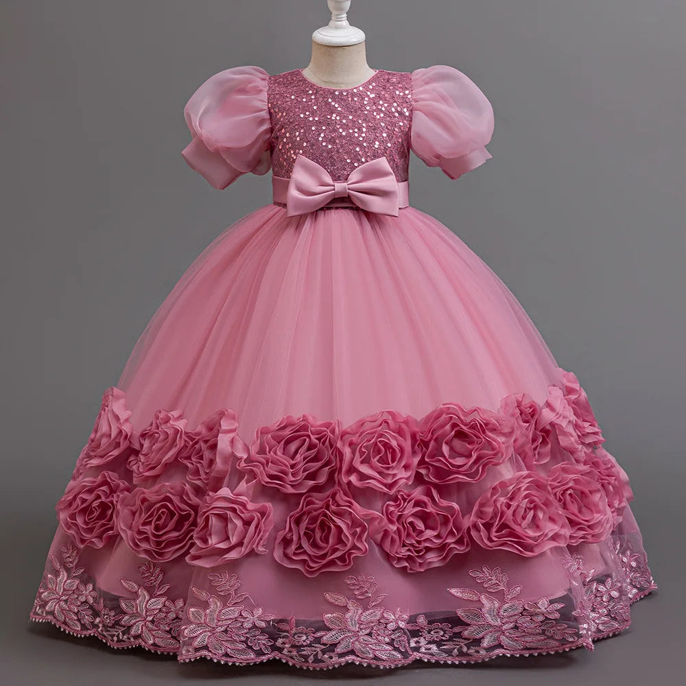 4-12 Jahre altes Blumenjungen-Hochzeitskleid, Abendkleid, Pailletten, langes Halloween-Mädchenkleid, Weihnachtsaufführung, Gastgeber-Redenen