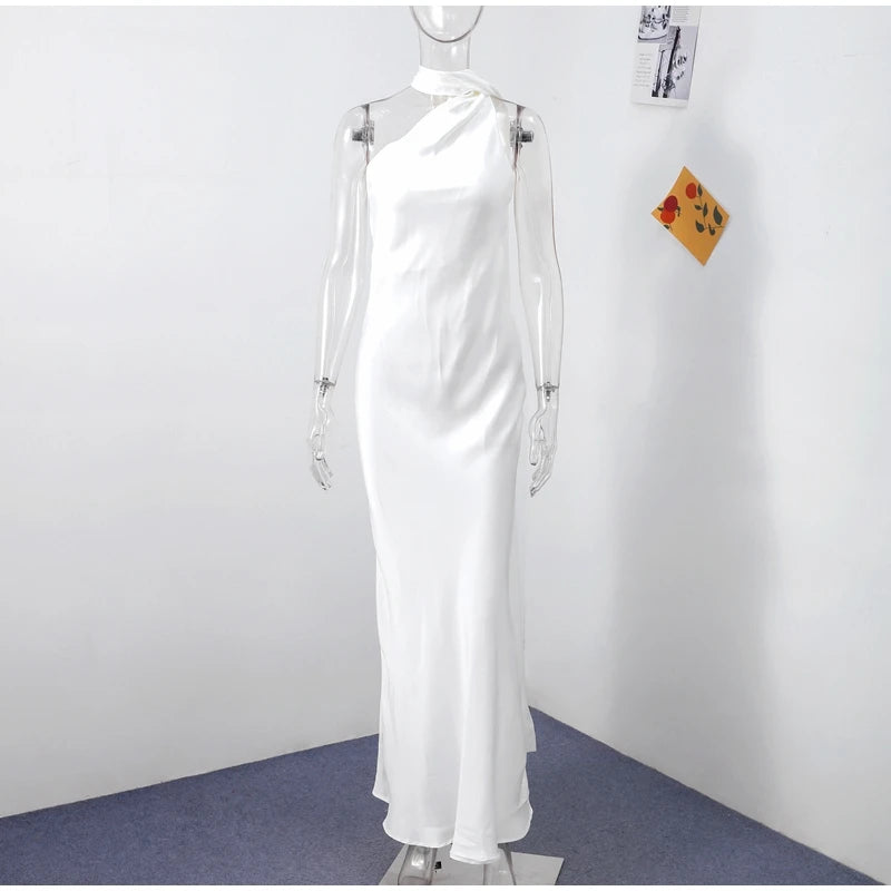 Elegante Feste Band Frauen Halfter Kleid Off Schulter Ärmellose Backless Dünne Weibliche Maxi Kleider 2025, Sommer Neue Chic Dame Robe