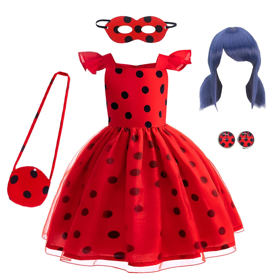 Mädchen Little Beetle Flying Sleeve Cosplay Prinzessin Kleid Geburtstag Halloween Party Kleidung Kinder Marinette Performance Kostüme