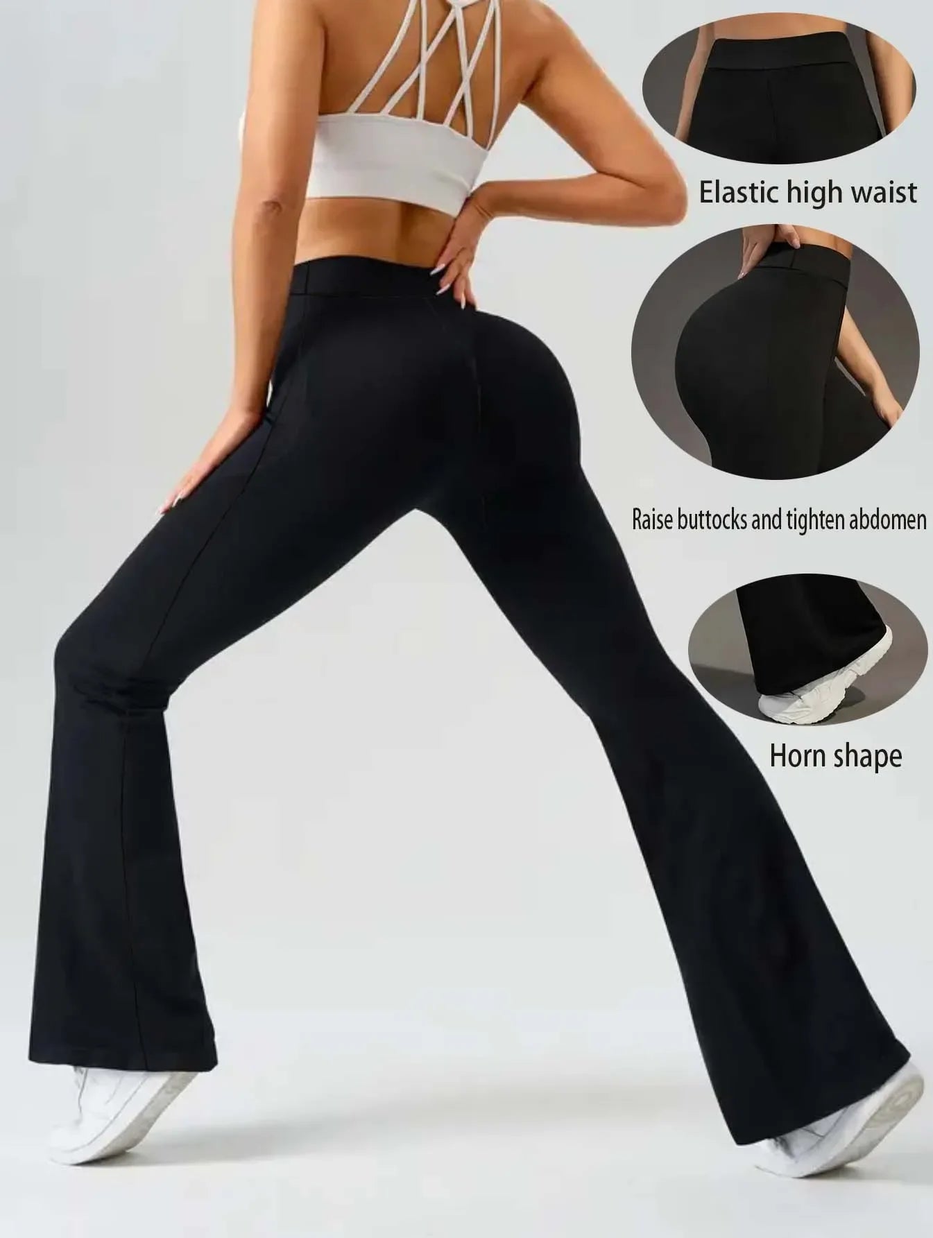 Hohe Taille Haifischform Bell-Bottom-Hose Damen Casual Micro Flared Hose Elastische Basisschicht Lange schwarze Leggings
