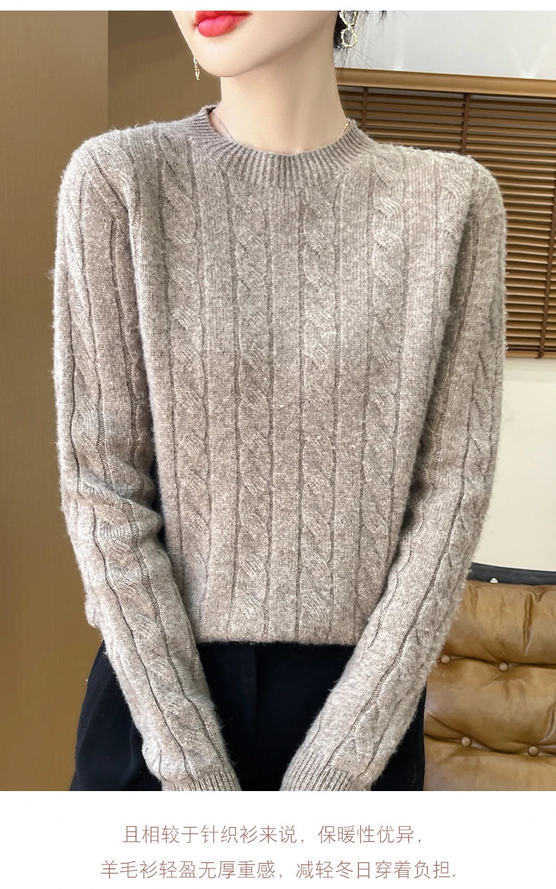 Frauen 100% Merino Wolle Verdickung Pullover Oansatz Gestrickte Twisted Pullover Herbst Winter Kaschmir Langarm Kleidung Basis Tops