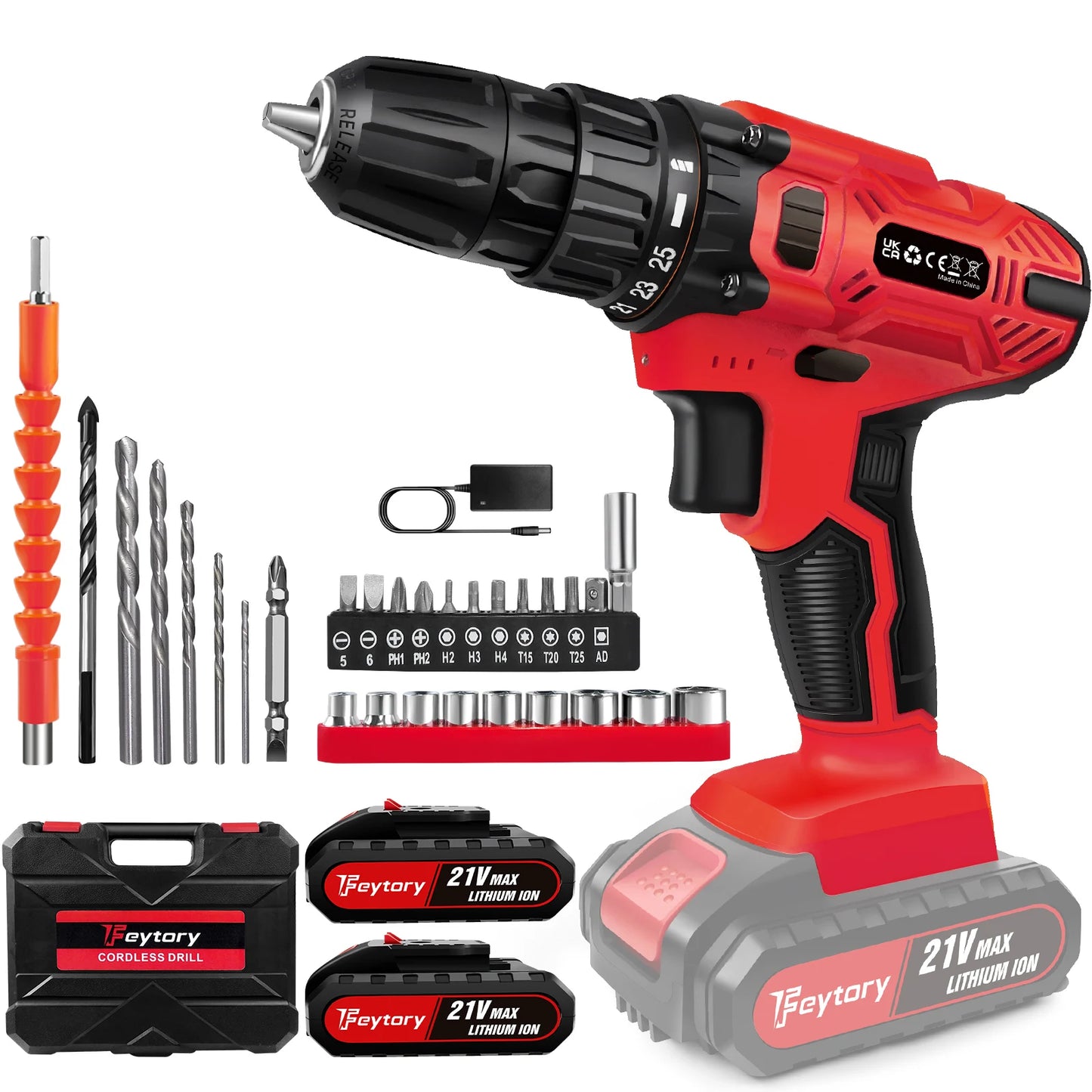 BRIEFNESS 21 V Akku-Bohrschrauber, 45 Nm, Elektroschrauber, Schnellspannbohrfutter, 2 Gänge, Geschwindigkeit, kabelloses Power-Treiber-Set mit Tragebox