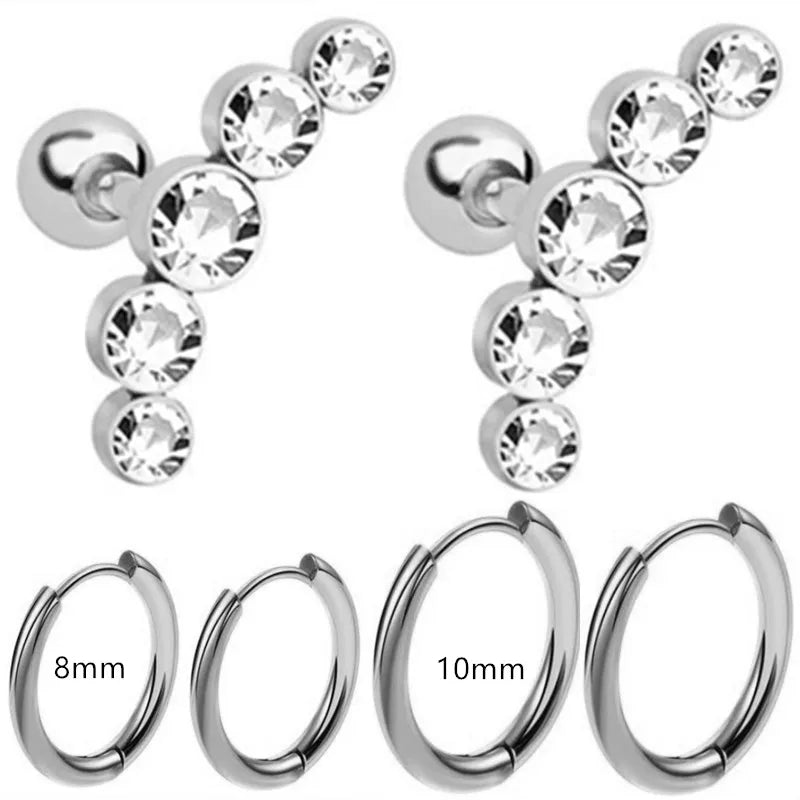 Cyrstal Tragus Stud Earrings Set Cluster Helix Piercing Stud Bulk Cartilage Huggie Earring Hoops Ear Lobe Hoops Circle Jewelry