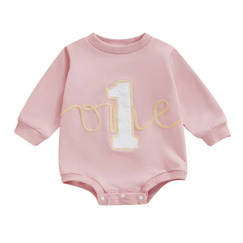 Ruewey 6 bis 18 Monate Baby ersten Geburtstag Bodysuit Frühling Herbst Kleidung Langarm Rundhals ausschnitt Buchstaben Overall Baby kleidung