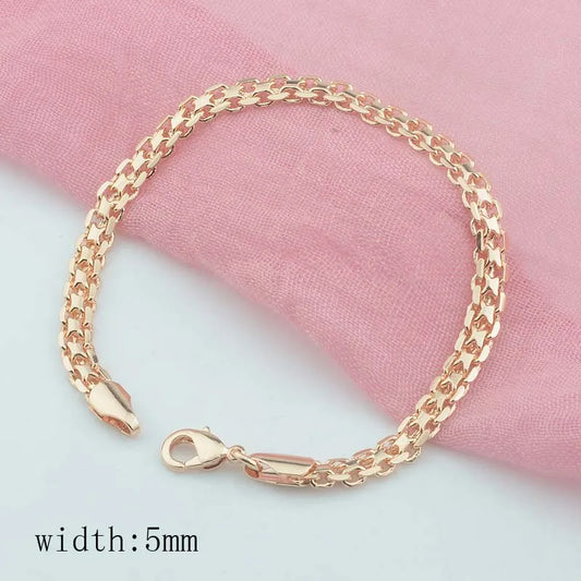 3mm 5mm Wide Men Women 585 Rose Gold Color Weaving Curb Bracelets Chains Jewelry.