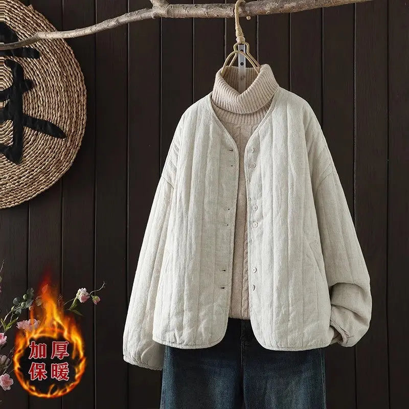 2023 Retro Kunst Winter kurze Jacke Frauen einfarbig personal isierte vielseitige lose lässige Baumwoll mantel geste ppte Tops z4260