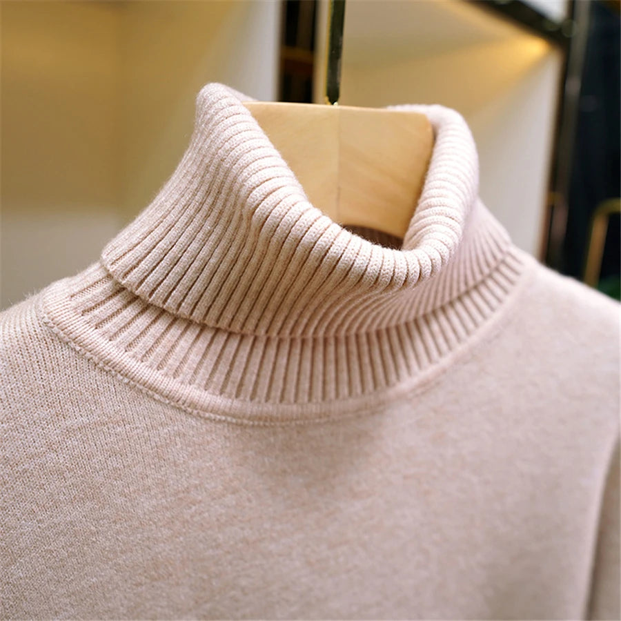 Pullover Für Frauen Winter Verdicken Rollkragen Schlank Stricken Pullover Neue Warme Plüsch Samt Gefüttert Strickwaren Jumper Tops Casual Poleras