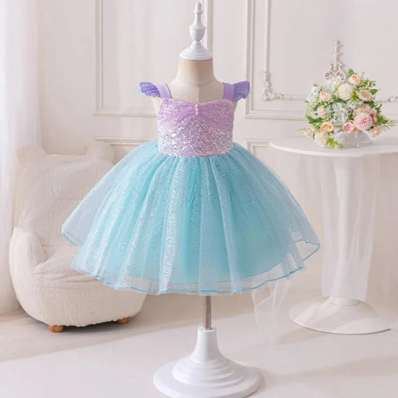 Mädchen Prinzessin Kleider Meerjungfrau Motto Party Sling Mesh Rock Pailletten Leistung Kostüm Geburtstag Kinder Kleidung Perle Säuglings Kleid