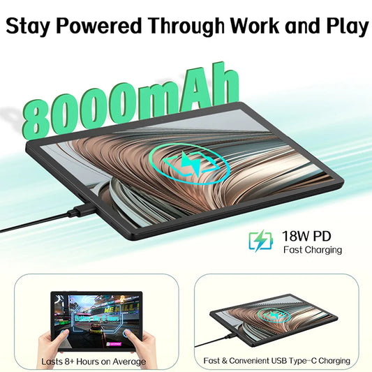 ANRY 10.95-inch HD Display Tablet Android 15 12GB RAM 128 ROM 2.4G/5G WiFi T606 Octa-Code 8000mAh Android Tablets with Case.