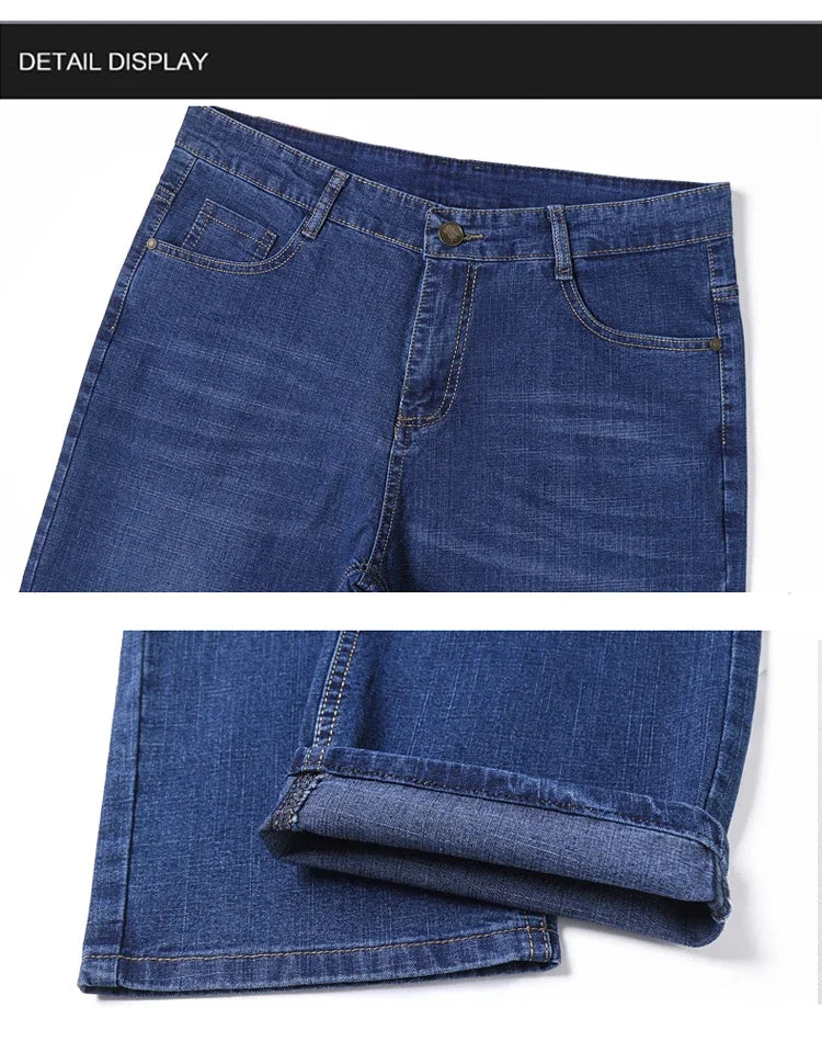 Große Größe Herren Jeans High Stretch Denim Stoff Große Größe Hosen für 45-150 kg Jeans Hombre Jeans mit weitem Bein Pantalon Homme