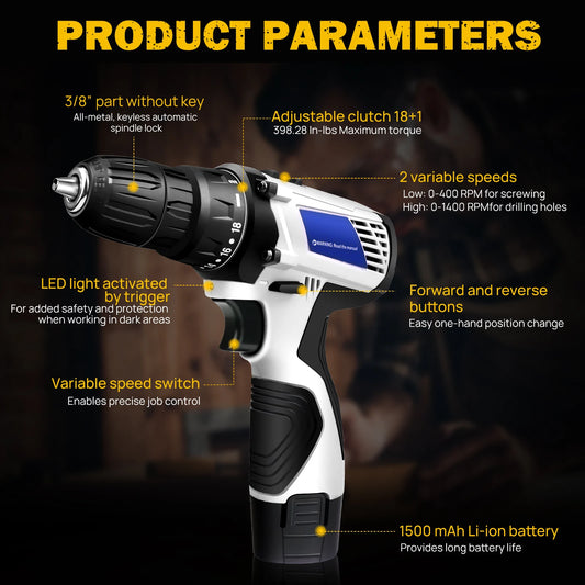 16,8-V-Akku-Bohrschrauber-Set, 2-in-1-Mini-Elektroschrauber-Werkzeuge + LED-Arbeitsleuchte, hohes Drehmoment, 45 Nm