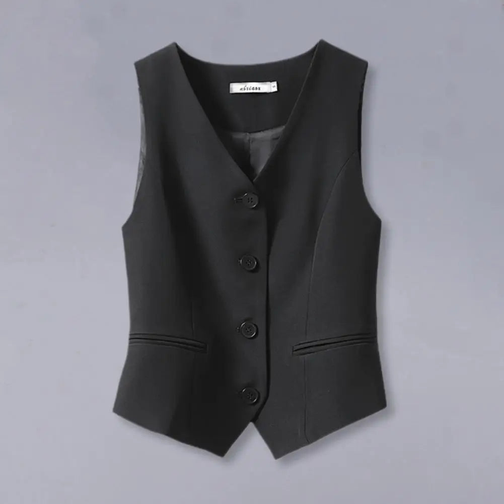 Frauen Mode Vorderen Knopf Ausgestattet Weste Vintage Ärmellose Welt Taschen Weibliche Oberbekleidung Chic Weste Tops