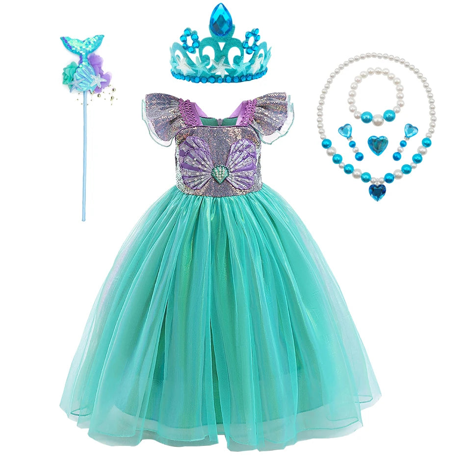 Disney Kleine Meerjungfrau Prinzessin Kleid Kinder Phantasie Karneval Cosplay Kostüm Geburtstag Hochzeit Party Kleidung Halloween Kostüm
