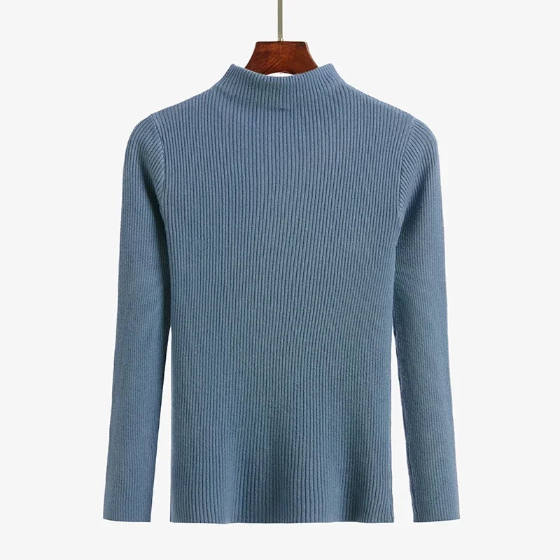 Frauen Fashion Solid Strick Pullover Vintage Langarm Zip-up Grundlegende Hälfte Rollkragenpullover Weibliche Pullover Chic Casual Tops