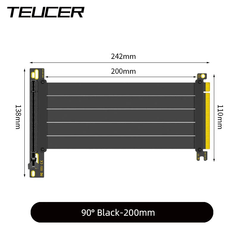 TEUCER PCI-E 4.0 X16 Riser Cable Video Card Extension Shielded Flexible 90° Mounting GPU Extension Cord Black/White.