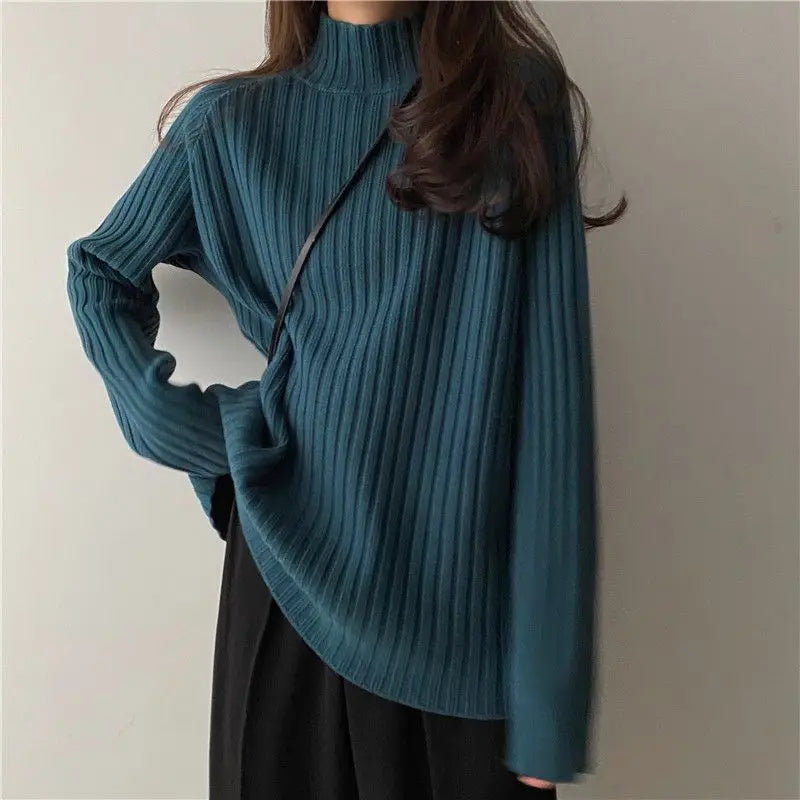Rollkragen Gestrickte Pullover Frauen Herbst Winter Mode Lose Lange Hülse Alle Spiel Pullover Pullover Solide Büro Dame Jumper