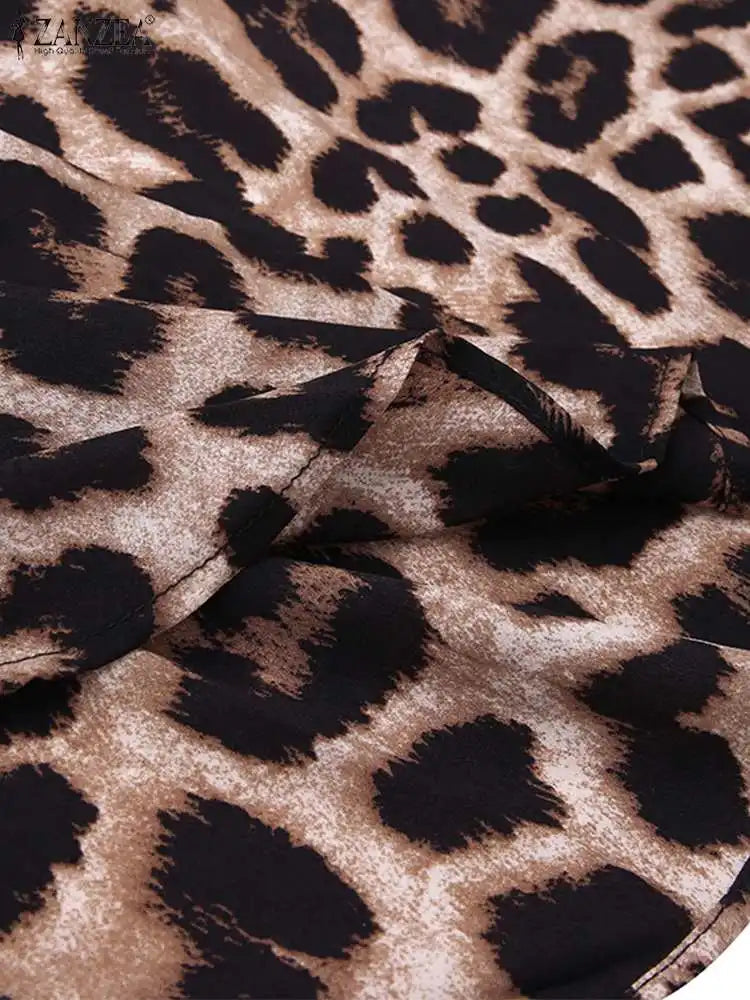 ZANZEA Party Vintage Leopard Robe Frauen 2025, Herbst Casual Langarm Maxi Lange Vestidos Kleid Mode Übergroßen Hemd Sommerkleid