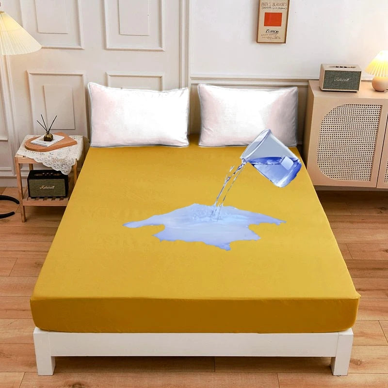 Kuup Safe Waterproof Mattress Protector Soft Comfortable Breathable Solid Color Fitted Bedding Cover No Pillowcases Included.