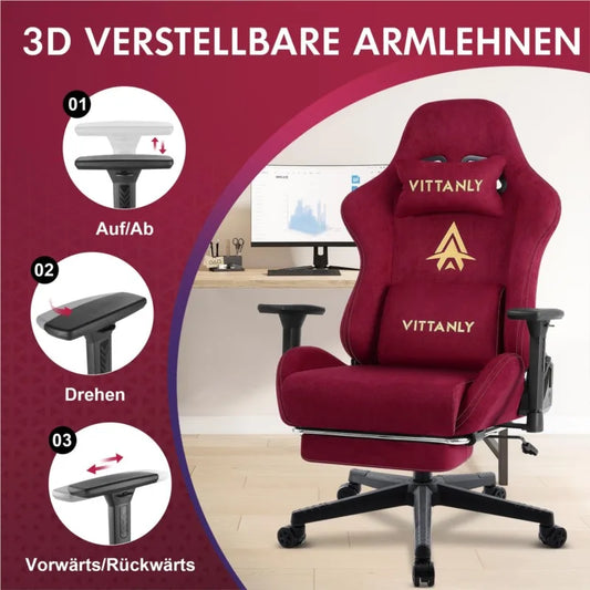 Kitinjoy Gaming-Stuhl für Erwachsene mit Fußstütze, ergonomischer Bürostuhl, Schreibtischstuhl mit Lendenwirbelsäule, neuer bequemer Bürostuhl für Erwachsene