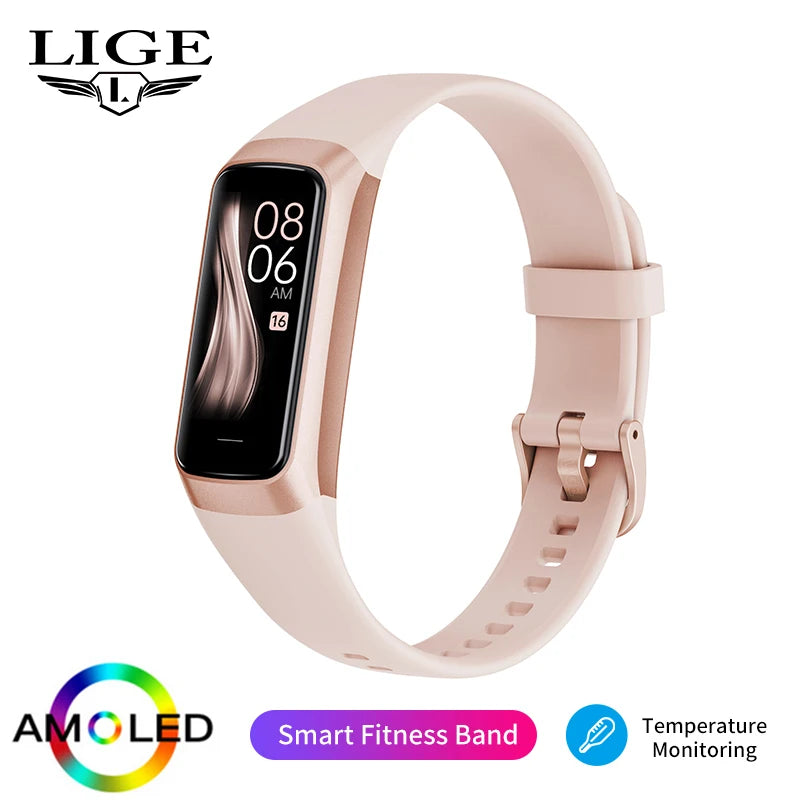 LIGE Amoled Smart Watch Smartwatch Band Women Heart Rate Blood Waterproof Connected Smart Bracelet Sport Fitness Tracker Watch