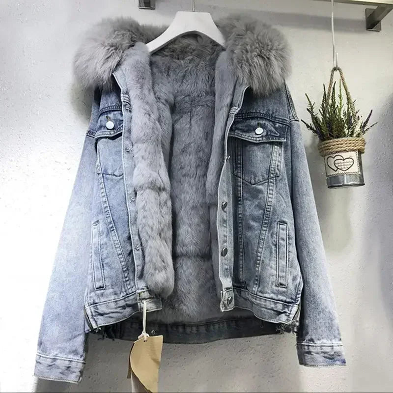 Frauen Denim Kosten Einreiher Taste Jacken Fleece Patchwork Strickjacke Taschen Oberbekleidung Casual Warm Solide Lose Fit