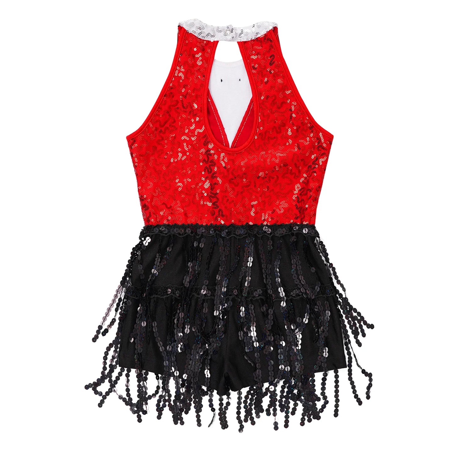 Kind Mädchen Ärmellose Glänzende Pailletten Quaste Boyshorts Kleid Latin Jazz Dance Cha-cha Samba Bühne Leistung Kostüm Dancewear