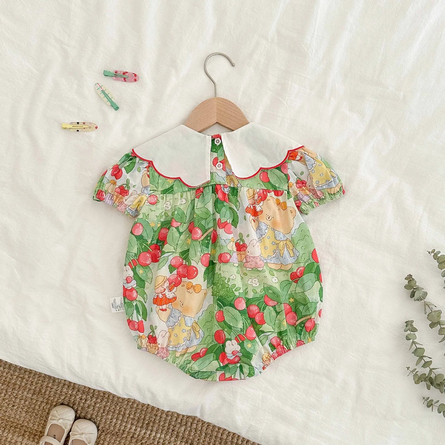 0-2 Jahre Baby Mädchen Kleidung Peter Pan Kragen Kleinkind Mädchen Body & One Piece Bunny Print Baby Mädchen Kleidung