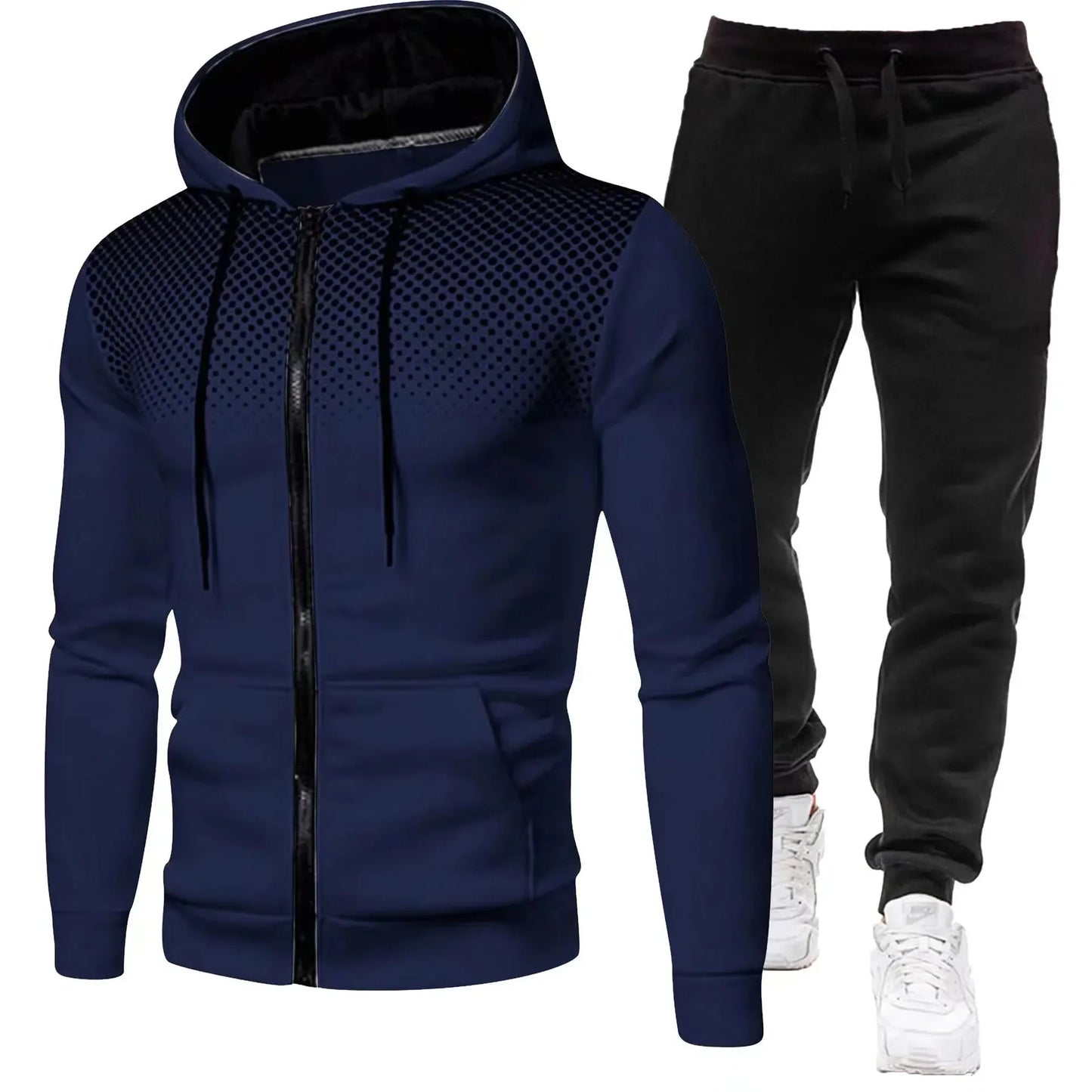 Mode Druck Trainingsanzug für Männer Zipper Mit Kapuze Sweatshirt und Jogginghose Zwei Stücke Anzüge Männlich Casual Fitness Jogging Sport Sets