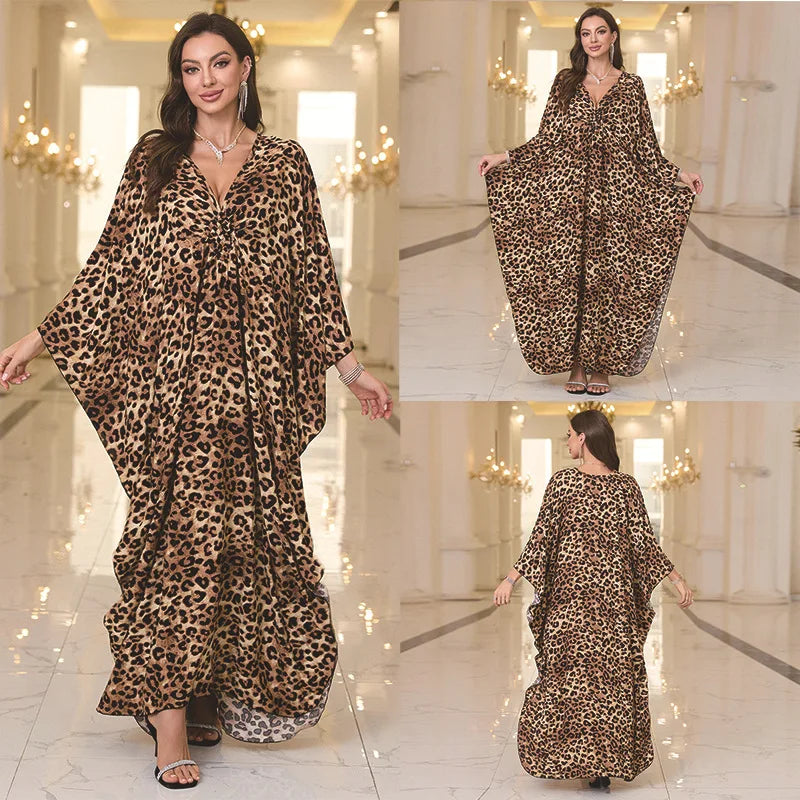 Kaftan-Kleider für Damen, Wellenhals-Badeanzug, Überwurf, Kaftan-Kleid, Übergröße, übergroßes langes Strandkleid