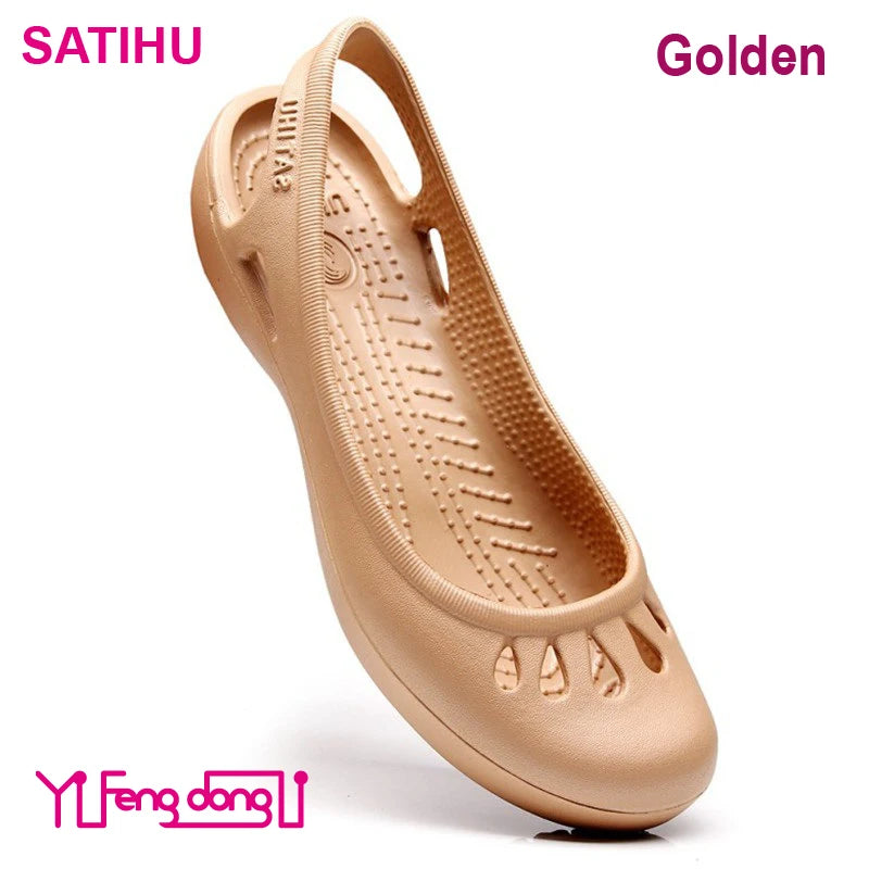 Certified Satihu Summer New Lightweight Anti Slip Hole Shoes Clog For Women's Flat Bottom Sandals Nurse Outdoor Beach Jelly