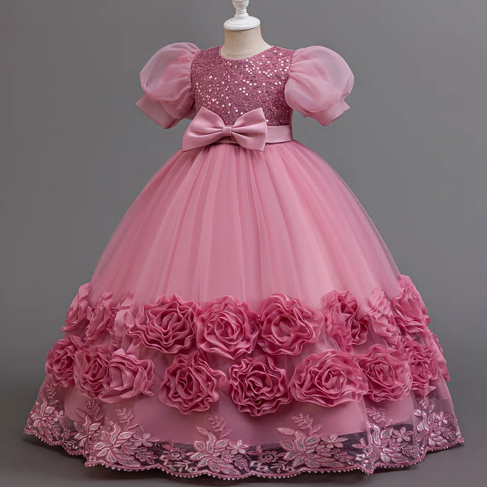 4-12 Jahre altes Blumenjungen-Hochzeitskleid, Abendkleid, Pailletten, langes Halloween-Mädchenkleid, Weihnachtsaufführung, Gastgeber-Redenen