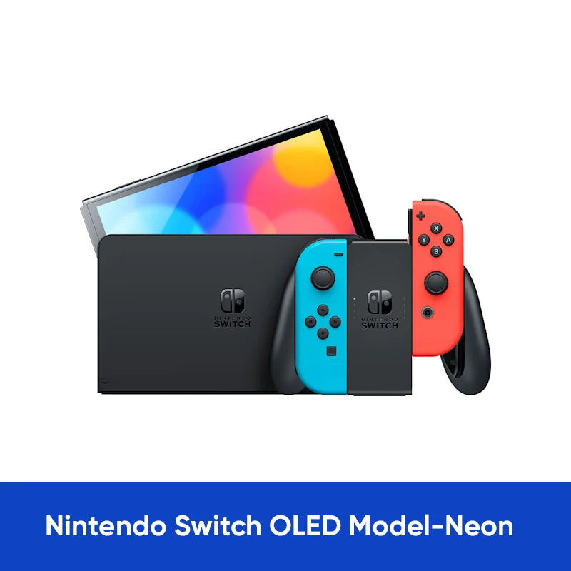 Nintendo Switch OLED Game Console with white or neon (64GB) 7 inch OLED screen enhanced Audio LAN port with cable.