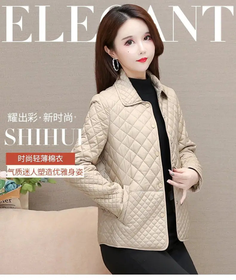 Herbst Winter Frauen Midi Plaid Stepp Mäntel Mode Weibliche Koreanische Kleidung Neue Feste Beiläufige Verdicken Warme Langarm Jacken