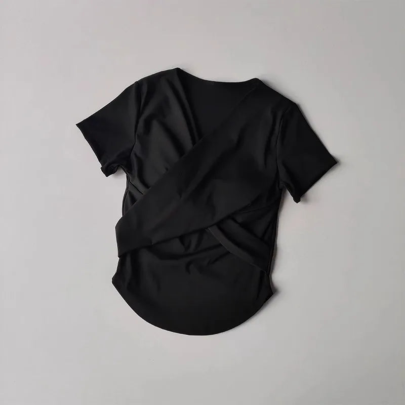 Sexy sports Yoga Shirt Women Sports Bra Quick Dry Training Pilates Cover Up yoga shirts built in cup gym shirt sports crop top.