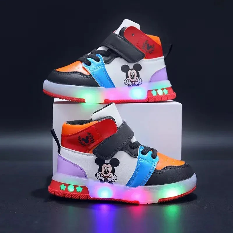 2025 Disney Kids Sneaker Cute Minnie Mickey Cartoon Led Lighted Shoes for Boys Girls Luminous Shoes Toddler Flash Lights
