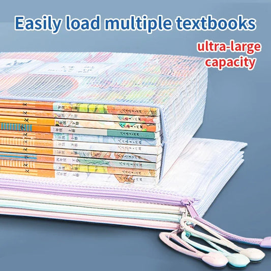 Zipper Mesh Bags A4/A5 Plastic Zipper Bags For Organizing Waterproof Clear Travel Bags Office Supplies Document,color random.