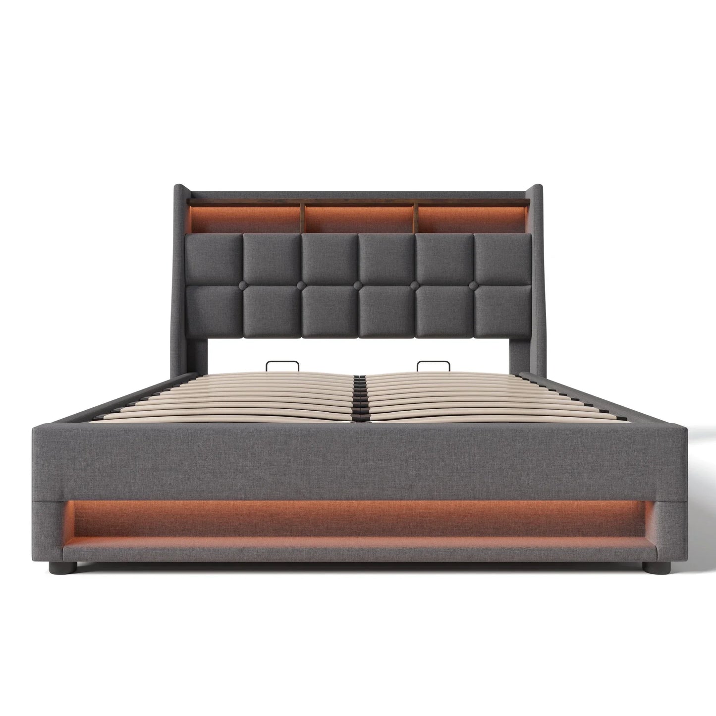 VSOGA Polsterbett mit USB 90/140/160 x200 cm, LED-Doppelbett mit Metallrahmenlatten, Bettrahmen aus Leinen (mit Matratze)