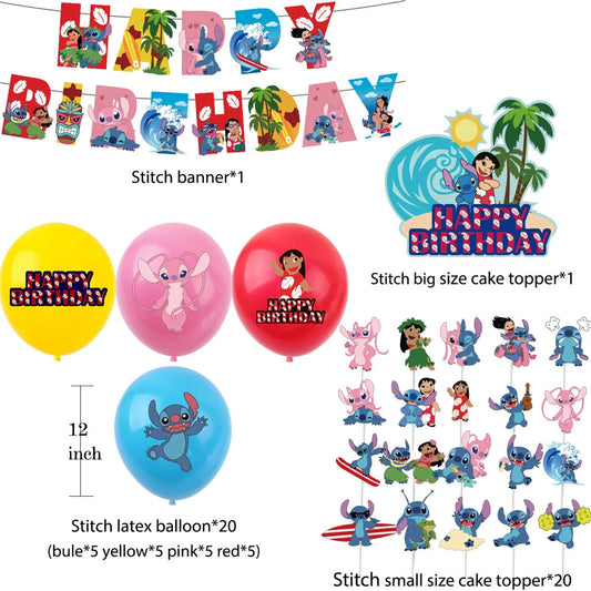 Disney Stitch Geburtstagsparty-Dekorationszubehör, rosa Lilo und Stitch-Winkel, Pappteller, Servietten, Tassen, Luftballons, Geschirr, Babyparty.