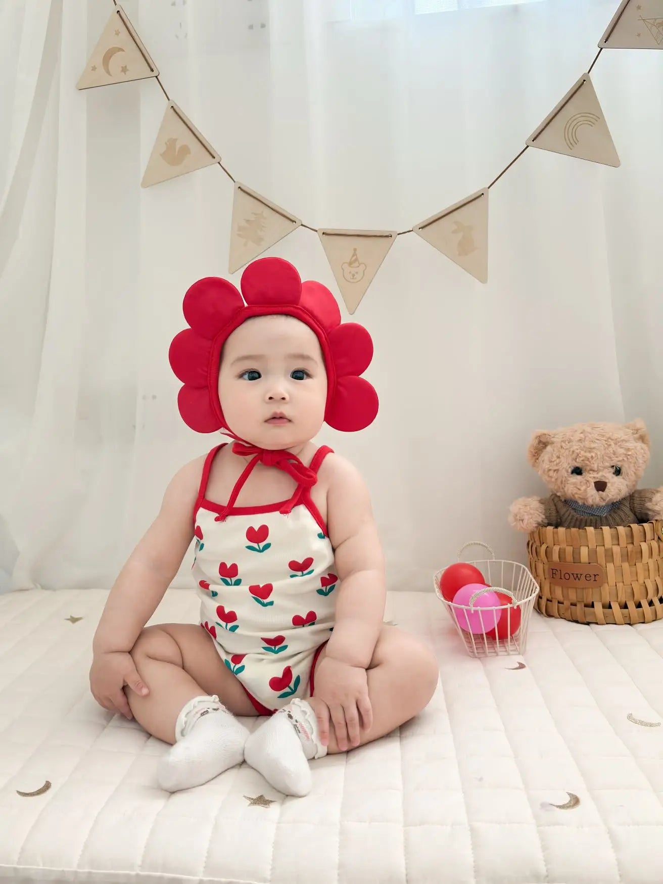 Baby Ein Stück Kleidung 2025, Sommer Koreanische Baby Body Ins Blume Voll Gedruckt Baby Sling Klettern Kleidung Mit Hut