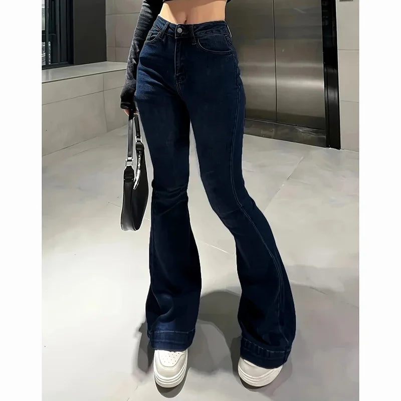 2025Mädchen Concise Ins Hohe Taille Ausgestellte Jeans Weibliche Stretchy Bootcut Denim Hosen Frauen Einfarbig Dünne Schlaghosen