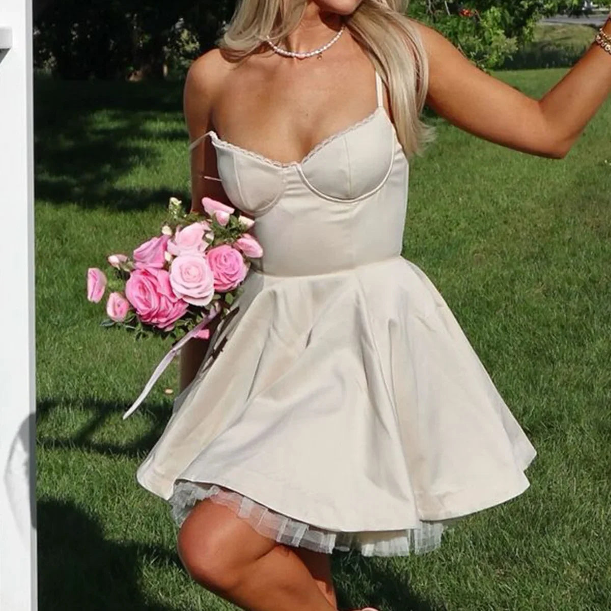 Mingmingxi Sommer A-Linie Flare-Kleid 2024, Blumendruck, Mini-Tüllrock, lässig, Urlaub, Party, Damenbekleidung