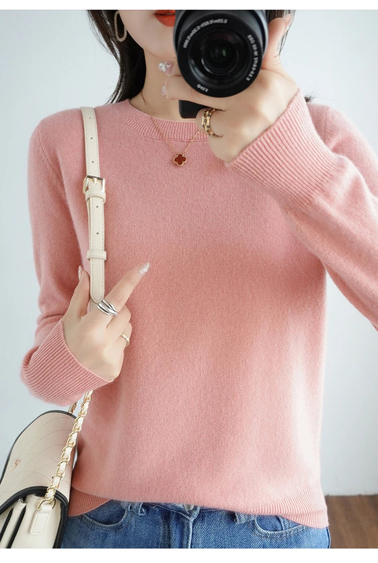Herbst und Winter Kaschmirpullover Damen Rundhalspullover lässig gestrickt Top Damen kurze Unterwolle Mode 18 Farben