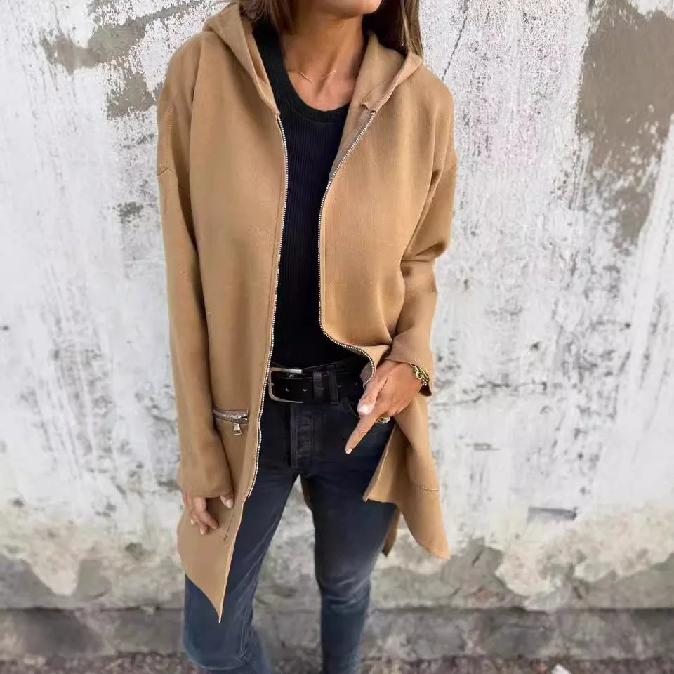Herbst Winter Casual Zipper Mit Kapuze Jacke Frauen Langarm Strickjacke Mantel frauen Windjacke Beiläufige Gerade Jacken Rote Mäntel