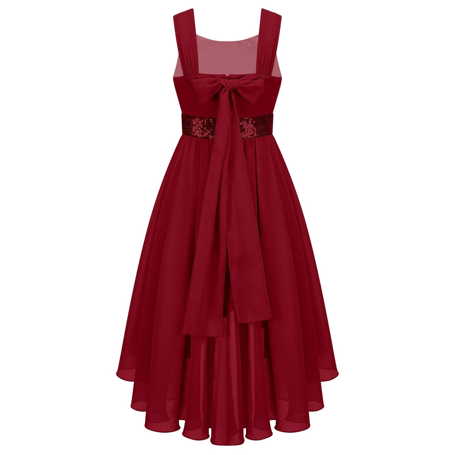 Kinder Blumenmädchenkleid Ärmellos Pailletten Hi-Low-Saum Abendkleid Elegantes Chiffon Prinzessin Geburtstag Formales Hochzeitskleid